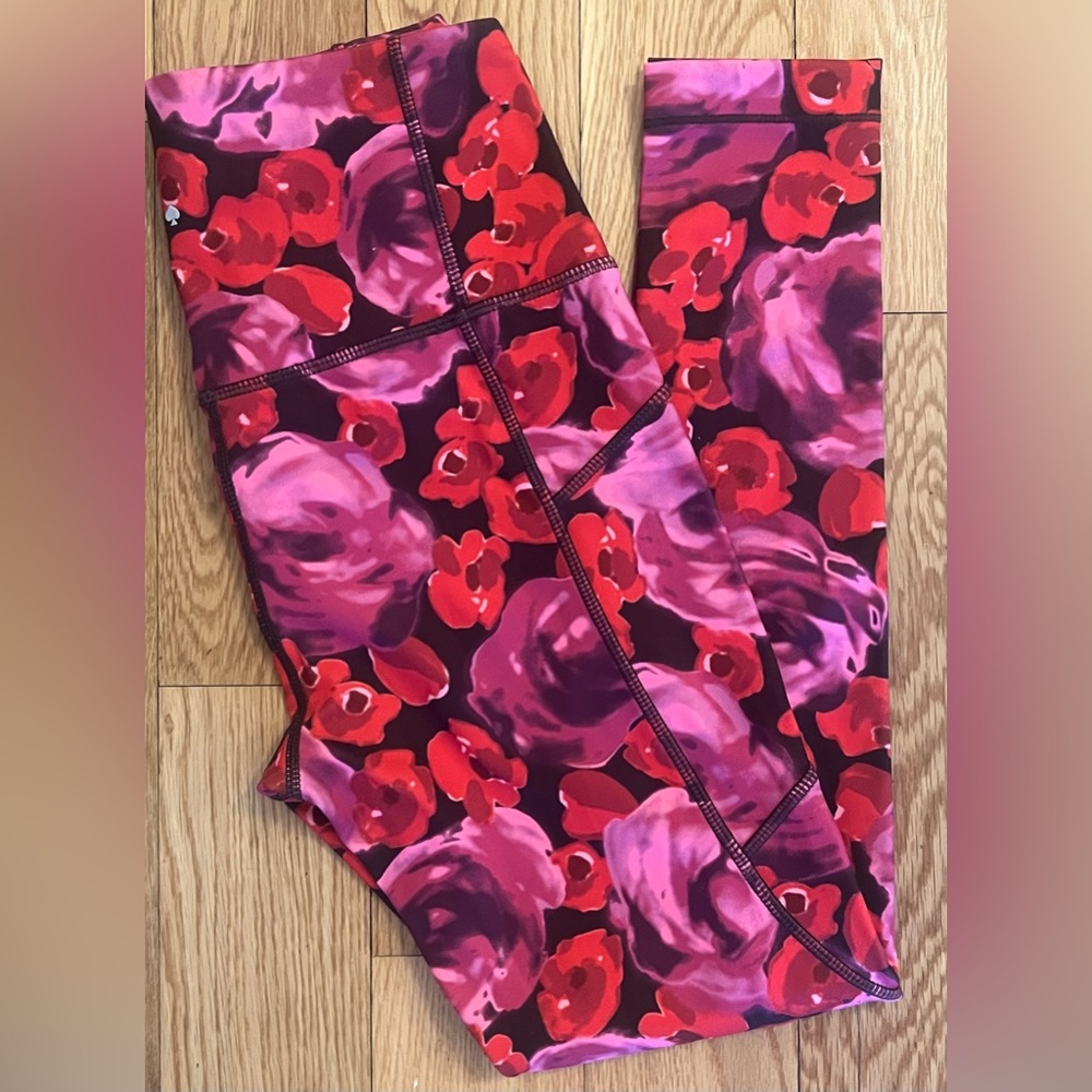 KATE SPADE ELECTRIC ROSE STUDIO LEGGINGS - SIZE: XS